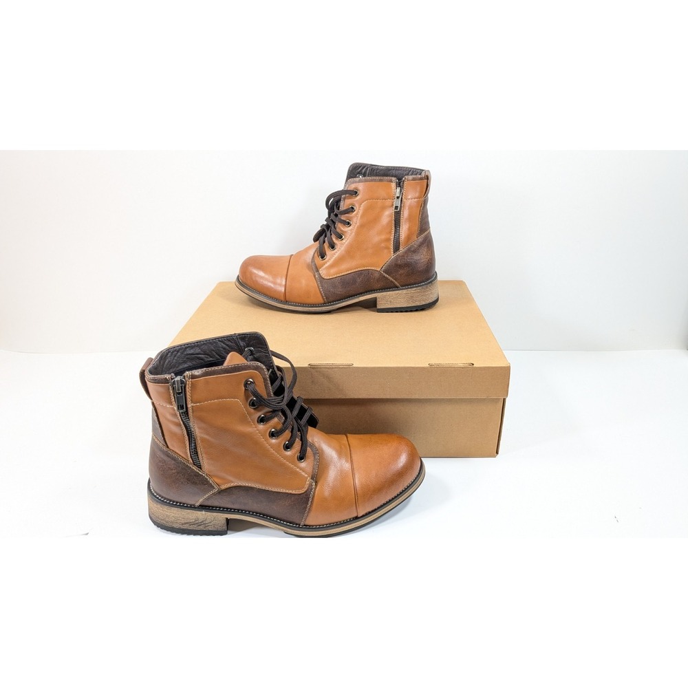 Tan / Brown Men's Lace Up Zip up Cap Toe Fashion Casual Dress Boot size 9 - Picture 3 of 12